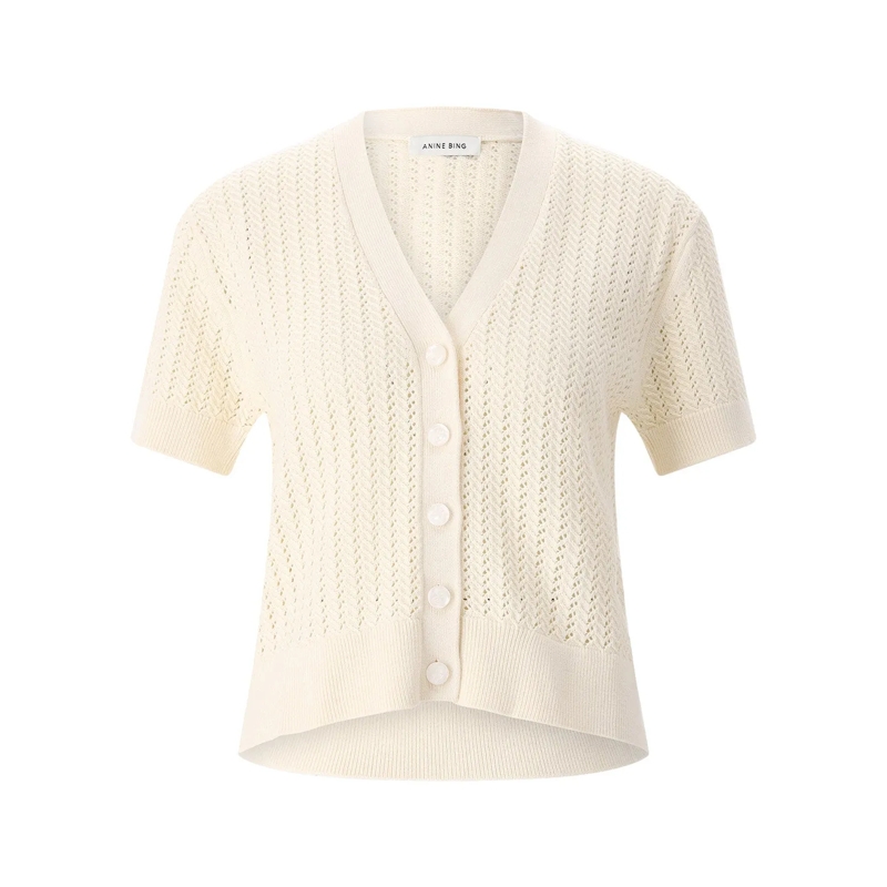 Anine Bing Strickjacke Kurzarm Cardigan weiß