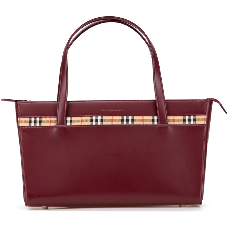 Burberry Fourre-tout House Check Trimmed Leather Handbag rot