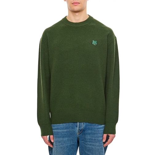 Maison Kitsune Pullover Bold Fox Head Patch Comfort Ribbed Jumper Green