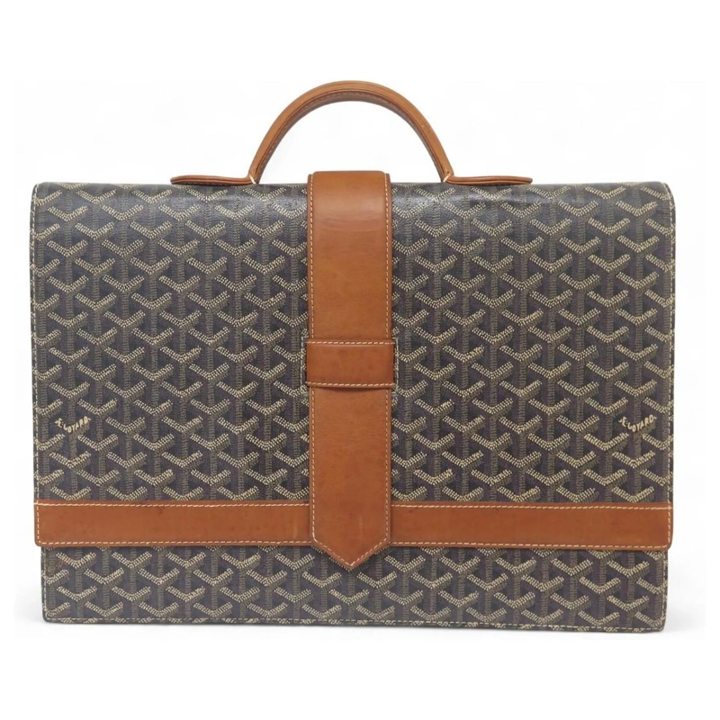 GOYARD Saddle Bag VINTAGE GOYARD LEDER- UND CANVAS-AKTENKOFFERTASCHE braun