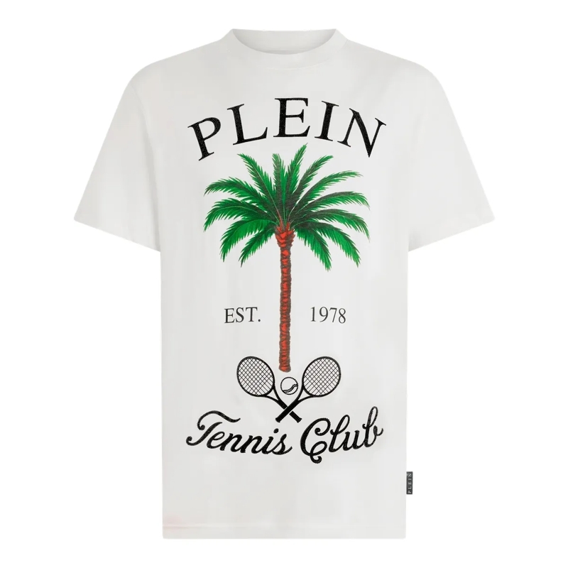 Philipp Plein T-Shirt Round Neck T-Shirt Tennis Club Stones weiss