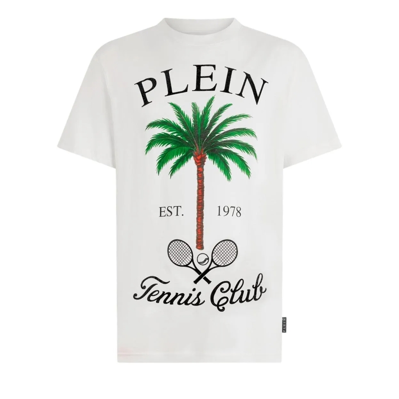 Philipp Plein T-Shirt Round Neck T-Shirt Tennis Club Stones weiss