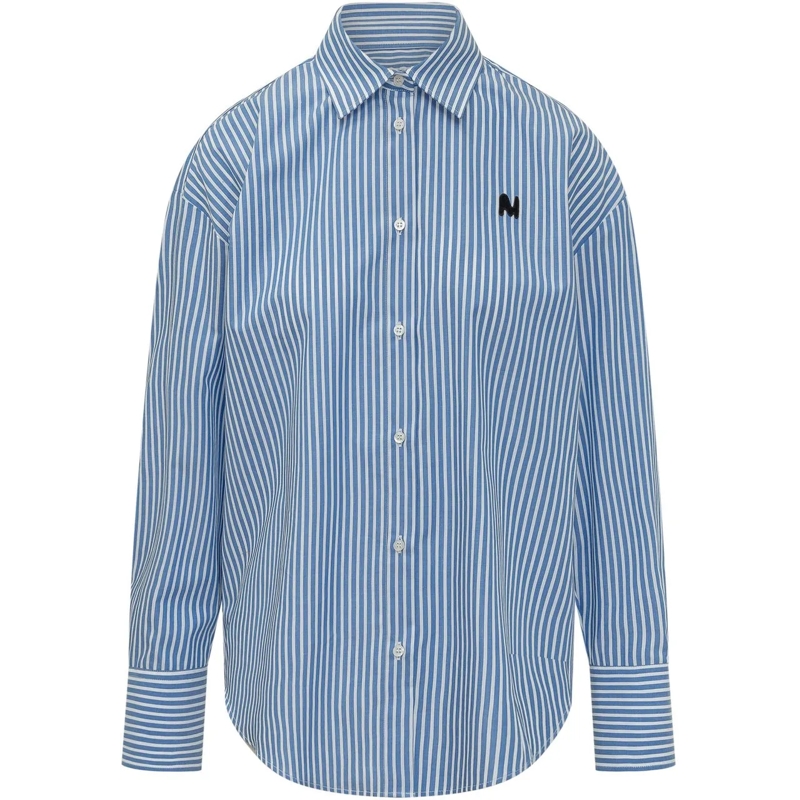 MSGM Chemisier Camicia A Righe Con Ricamo hellblau