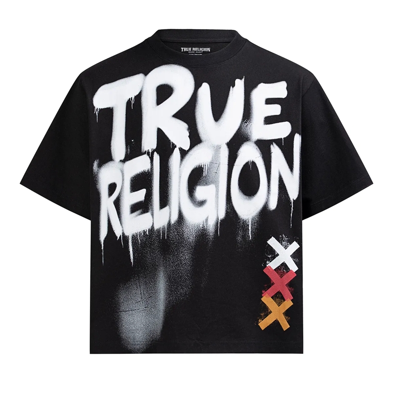 True Religion T-Shirt - Boxy T-Shirt- Rundhalsausschnitt- Markante Log schwarz