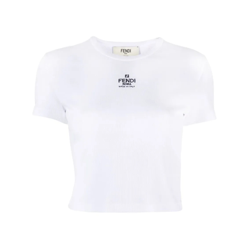 Fendi T-shirt Cropped Fitted T-Shirt With Round Neckline White