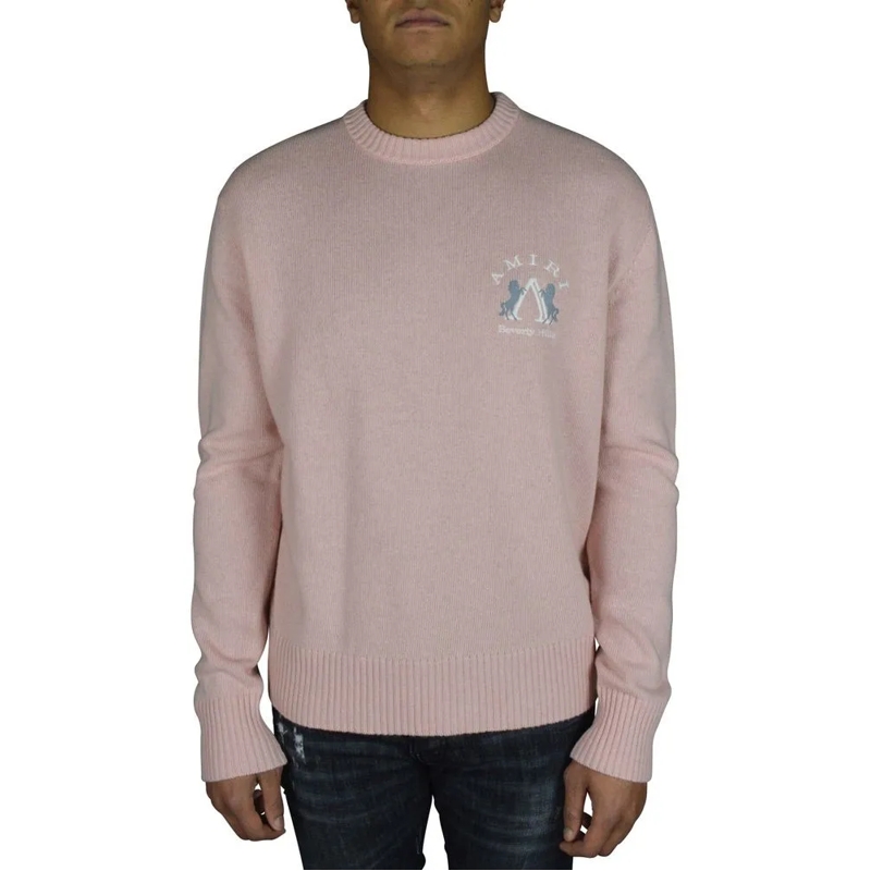 Amiri Pullover Long Sleeve Wool Sweater With Ribbed Details Grey