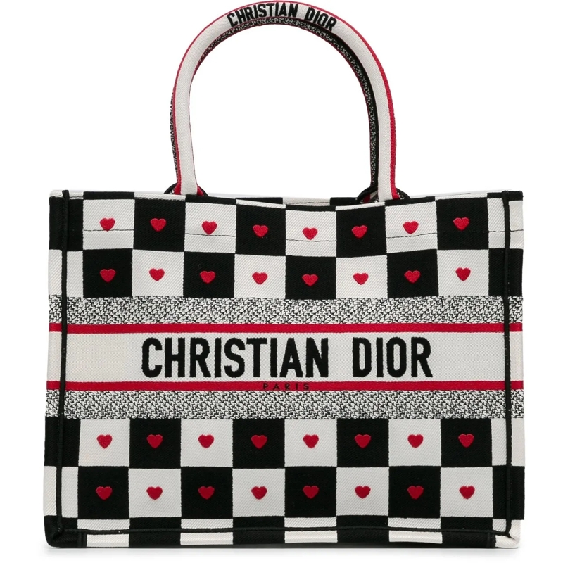 Christian Dior Schultertasche DiorAmour Medium Canvas D-Chess Book Tote weiß