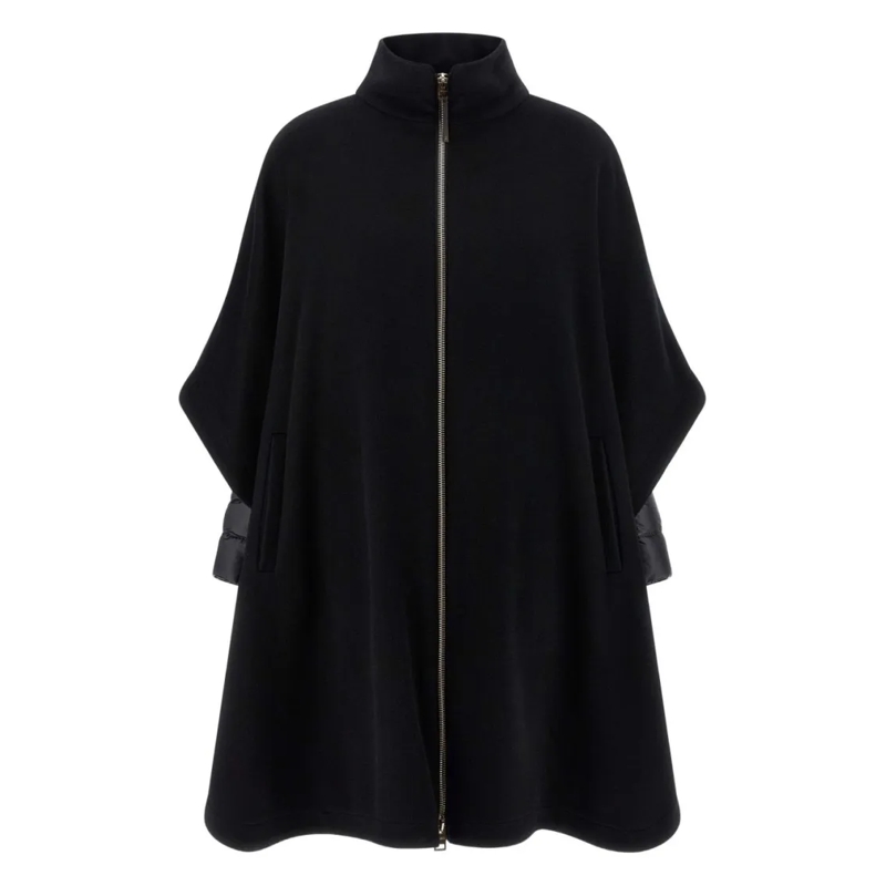 Herno Overgangsmantel Cape-Style Wool Coat With Nylon Accents Black