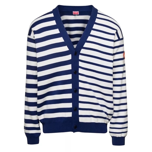 Kenzo White And Blue Nautical Striped Cardigan In Cotton Blue 
