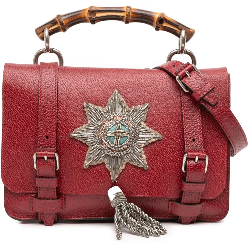 Gucci Sac à bandoulière Leather Bamboo Convertible Top Handle Bag rot