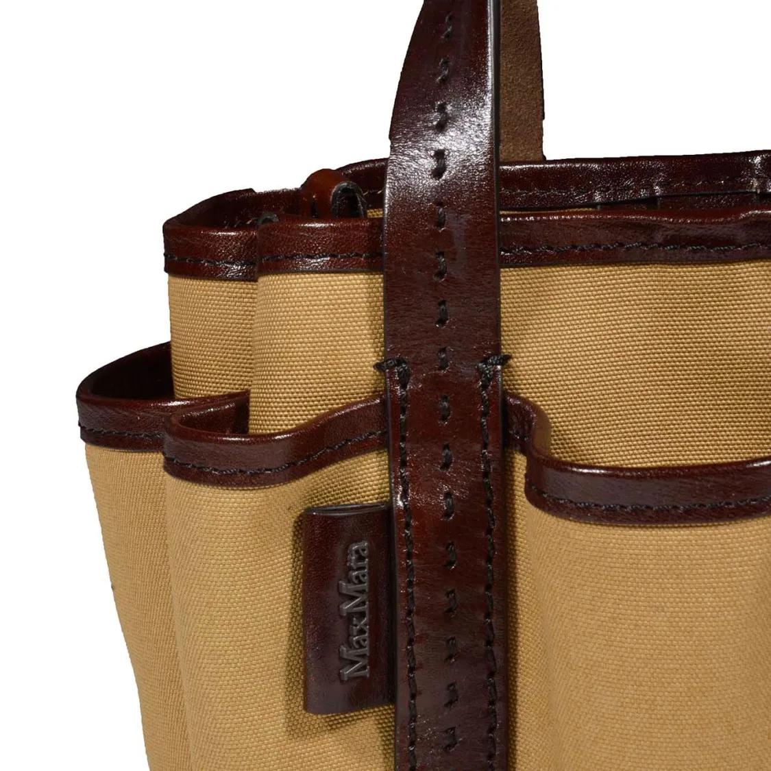 Max Mara Shoppers & Totes Leather Cotton Canvas Giardiniera Mini Handbag in bruin