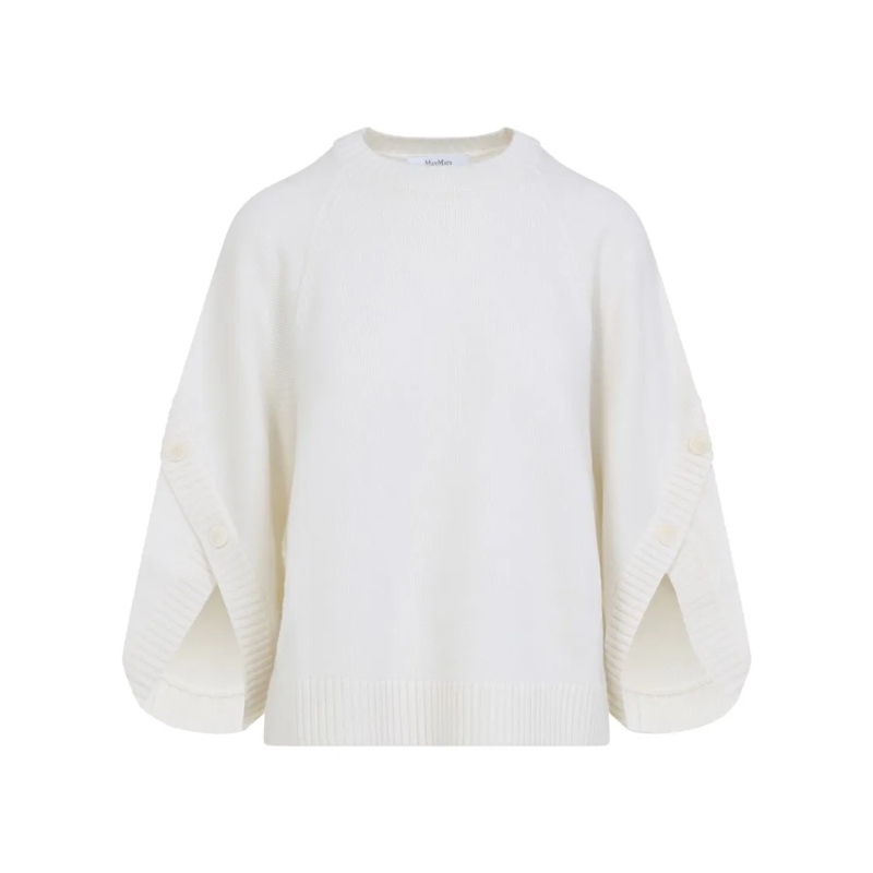 Max Mara Pullover Relaxed-Fit Wool-Cashmere Blend Sweater With Butto White