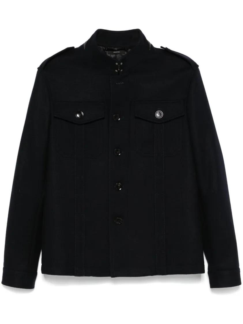 Thumbnail - Tom Ford - Japanese Light Felt Stand Collar Overshirt - Größe 52 - schwarz