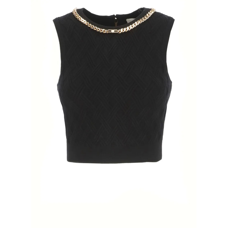 Elisabetta Franchi Pull Textured Geometric Pattern Black Sweater Black