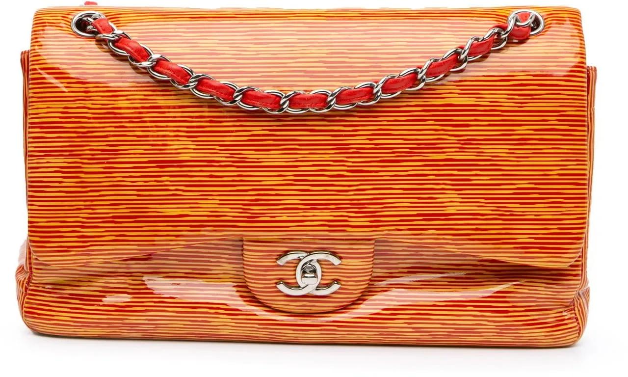 Chanel Hobo bags 2013-2014 Jumbo Classic Patent Stiped Double Flap in oranje