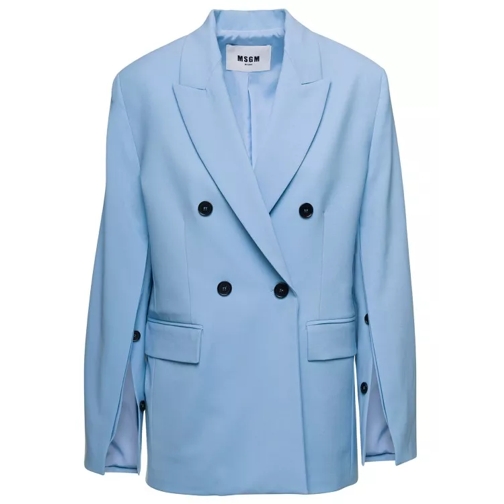 MSGM Light Blue Double-Breasted Jacket With Buttoned Sl Blue 