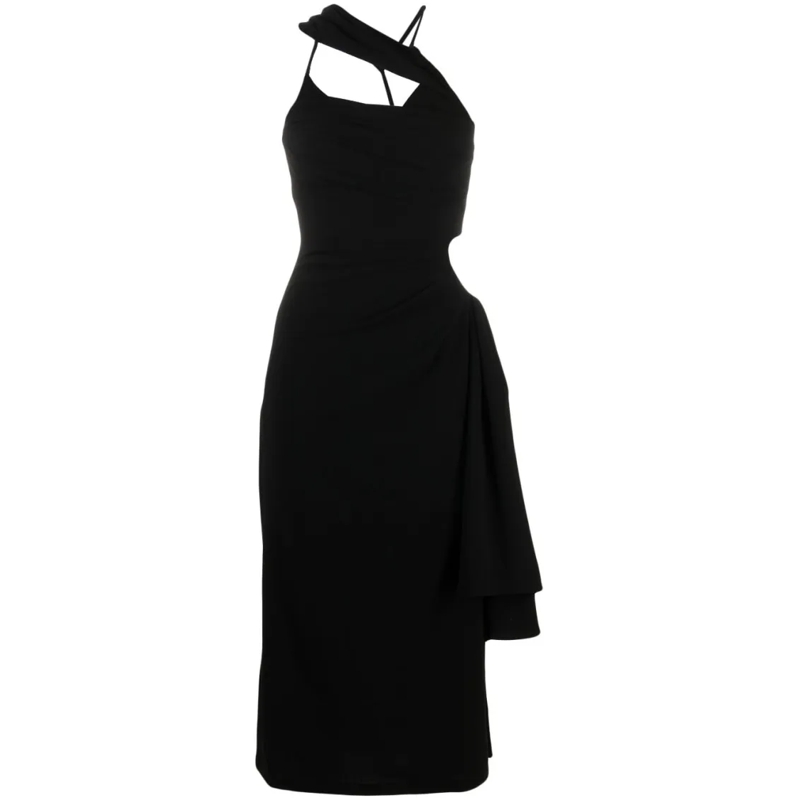 Jacquemus Midi-jurk Asymmetric Draped Black Midi Dress Black