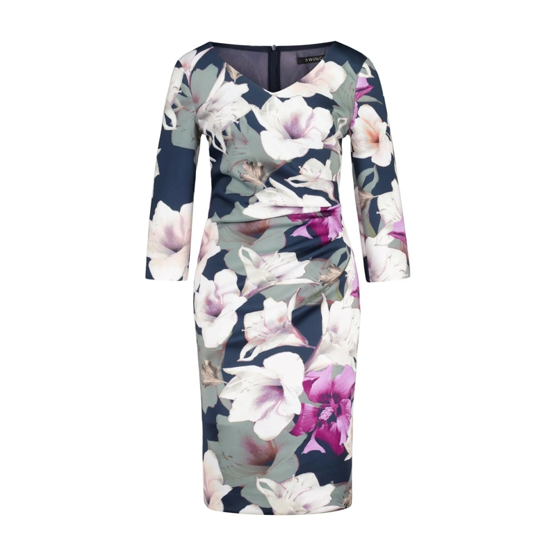 SWING Mini-jurk Cocktailkleid im floralem Design blau