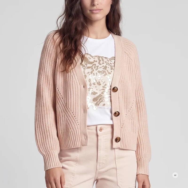 Marc Aurel Jacke Cardigan- mit Rippenbündchen- Knöpfe aus Horn-I rosa(Image 3)