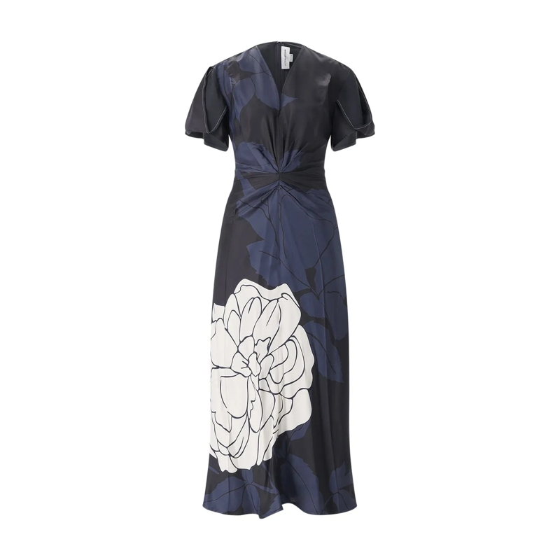 Victoria Beckham Robe longue Midikleid Eve mit Blumenmuster schwarz