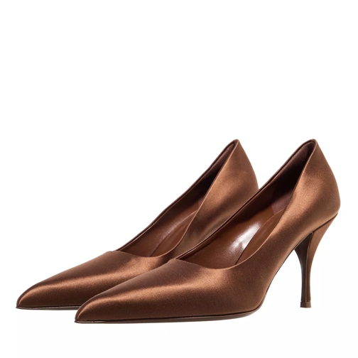 Prada Decolette Satin Pumps Tabacco Hög klack