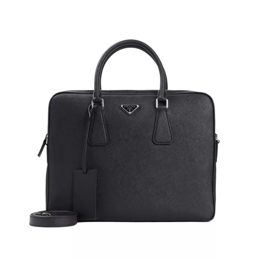 Prada Saffiano Leather Briefcase Black Porte-monnaie