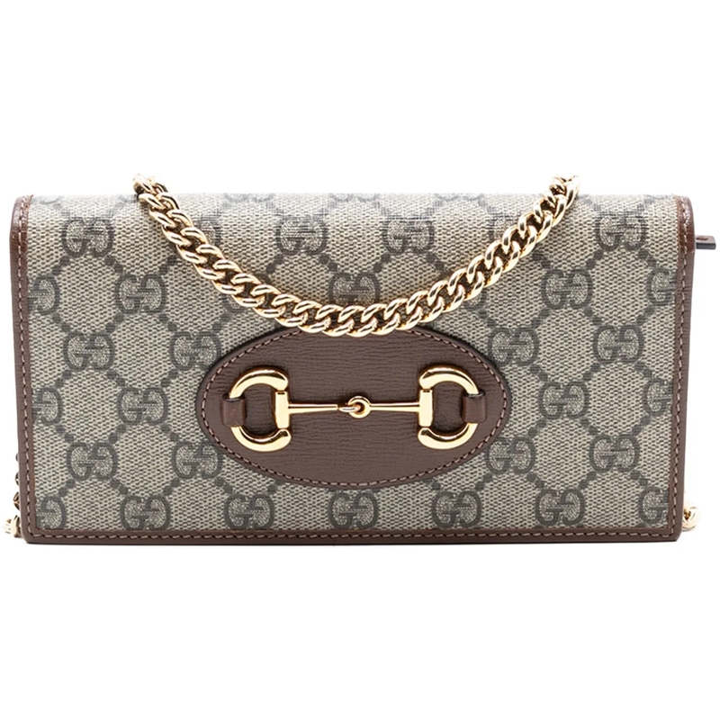 Gucci Schultertasche GG Supreme Horsebit 1955 Wallet On Chain braun