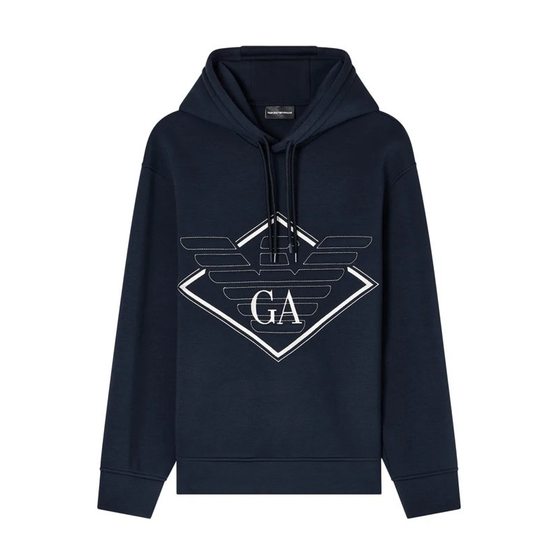 Emporio Armani  Modal Fabric Hoodie With Embroidered Winged Logo Blue