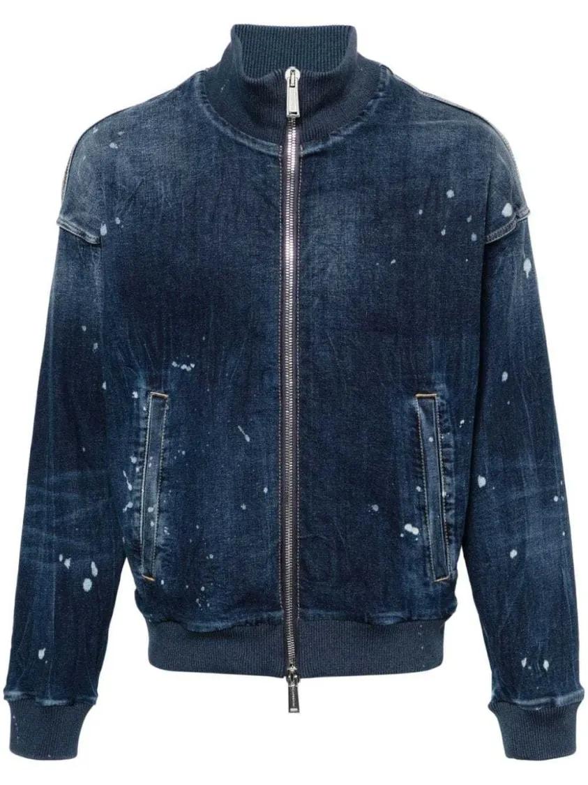 Dsquared2 - Navy Blue Logo-Print Denim Bomber - Größe 52 - blau