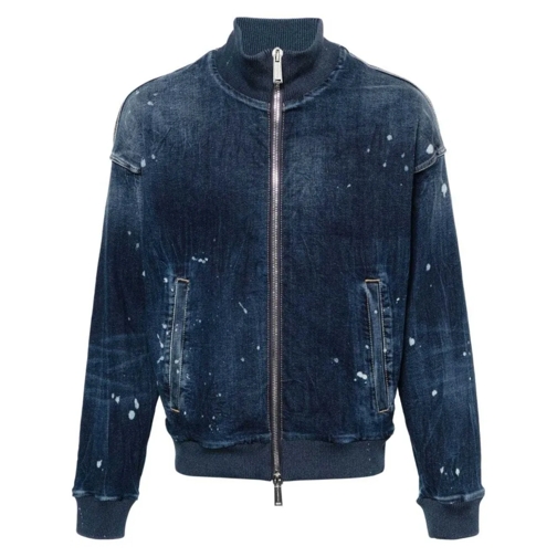 Dsquared2 Jeans-Jacken Navy Blue Logo-Print Denim Bomber Blue