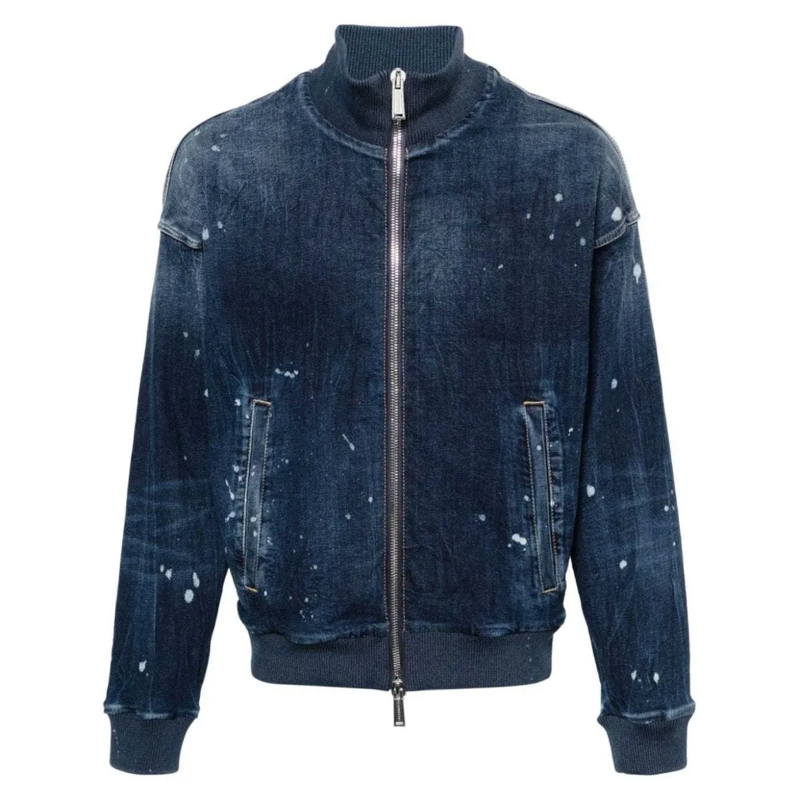 Dsquared2 Veste en jean Navy Blue Logo-Print Denim Bomber Blue
