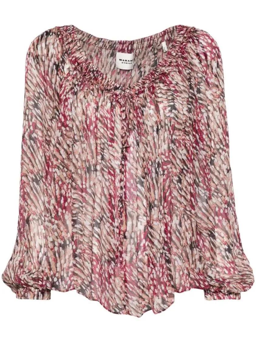 Thumbnail - Etoile Isabel Marant - Raspberry Pink/Multicolour Vutti Off-Shoulder Blou - Größe 38 - pink