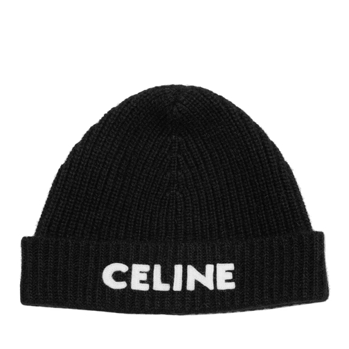 Celine Embroidered Logo Beanie Black Wool Hat
