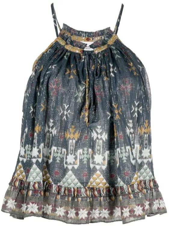 Etoile Isabel Marant - Flared Geometric-Print Halterneck Top - Größe 36 - multi