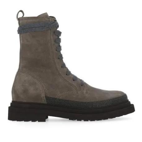 Brunello Cucinelli Stiefel - Grey Suede Leather Boot - Gr. 36 (EU) - in Grau - für Damen