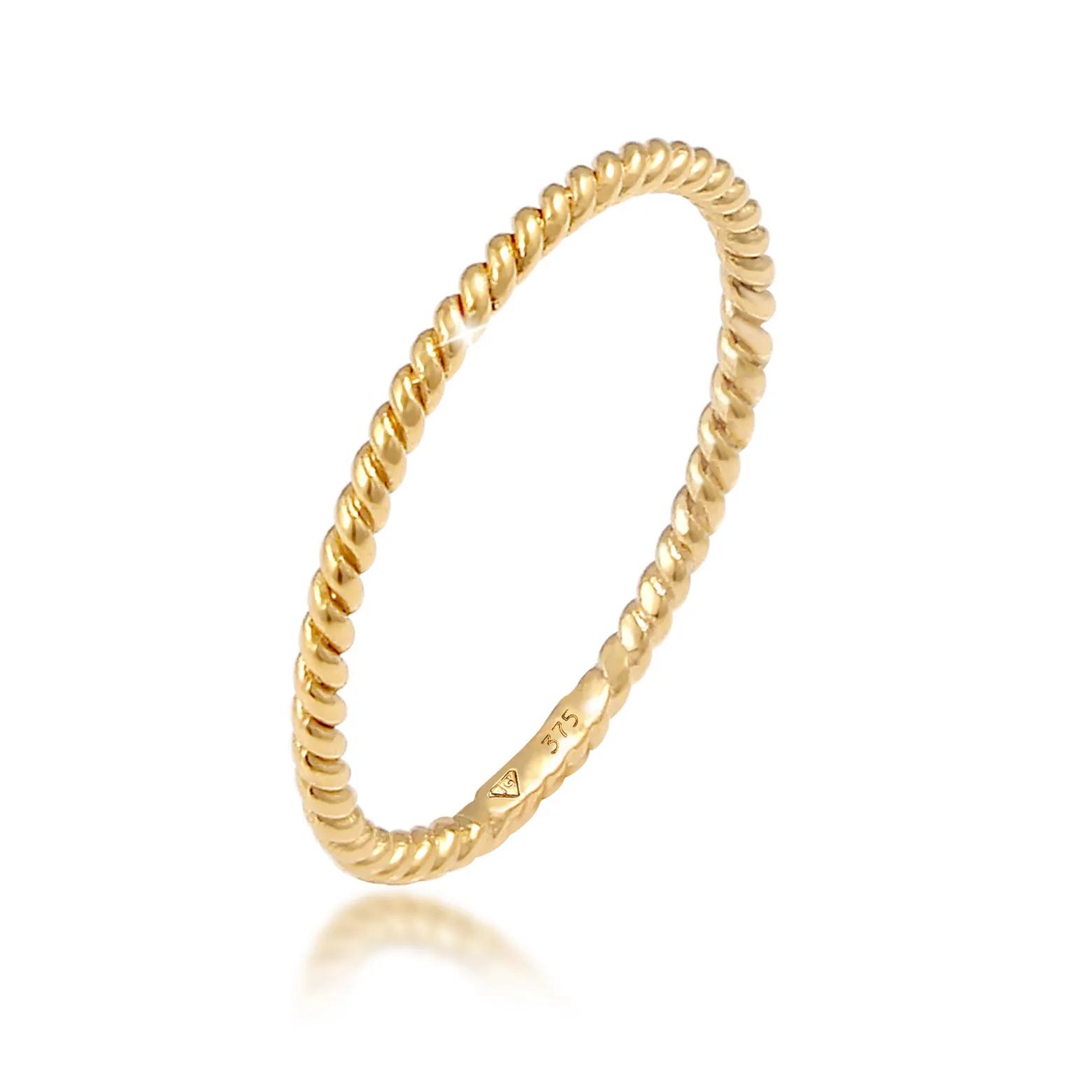 Elli Ringe - Ring Basic Twisted Gedreht Minimal Look 375 Gelbgo - Gr. 50 MM - in Gold - für Damen