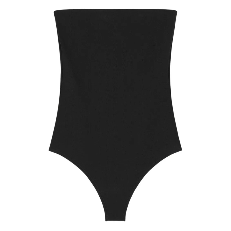 Courrèges  Asymmetrical Button-Detail Bodysuit With Strapless Black