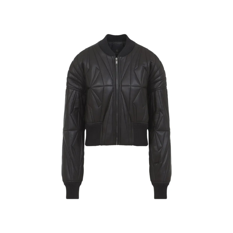 Moncler  Cropped Dark Gray Lambskin Jacket With Geocamo Qui Black