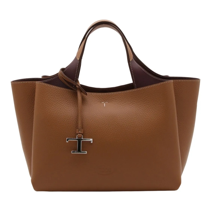 Tod's Fourre-tout Structured Brown Leather Tote With Contrasting Han Brown