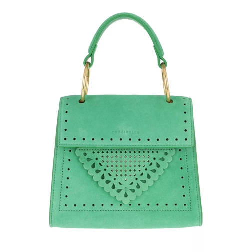 Coccinelle Lace Suede Handle Crossbody Bag Small Alien Green Satchel