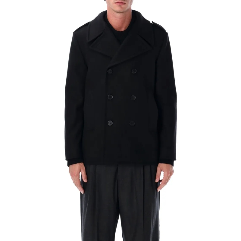 Saint Laurent Übergangsmantel Wool Peacoat With Epaulettes Black