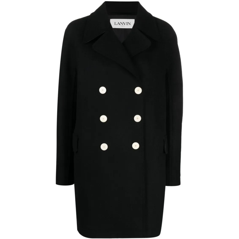 Lanvin Trenchcoat Double-Breasted Virgin Wool Coat Black