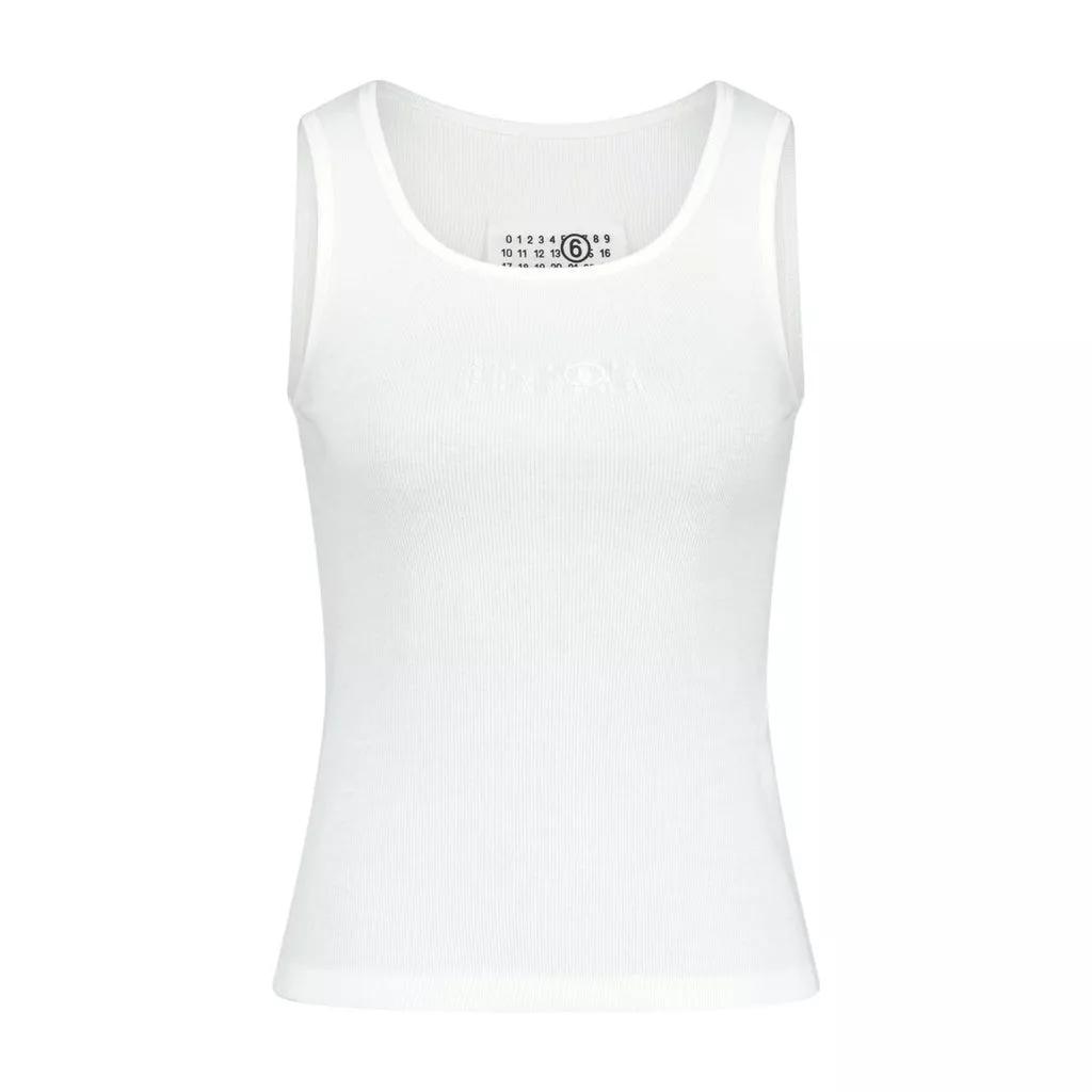 Maison Margiela - Geripptes Top mit Logo - Größe XS - white