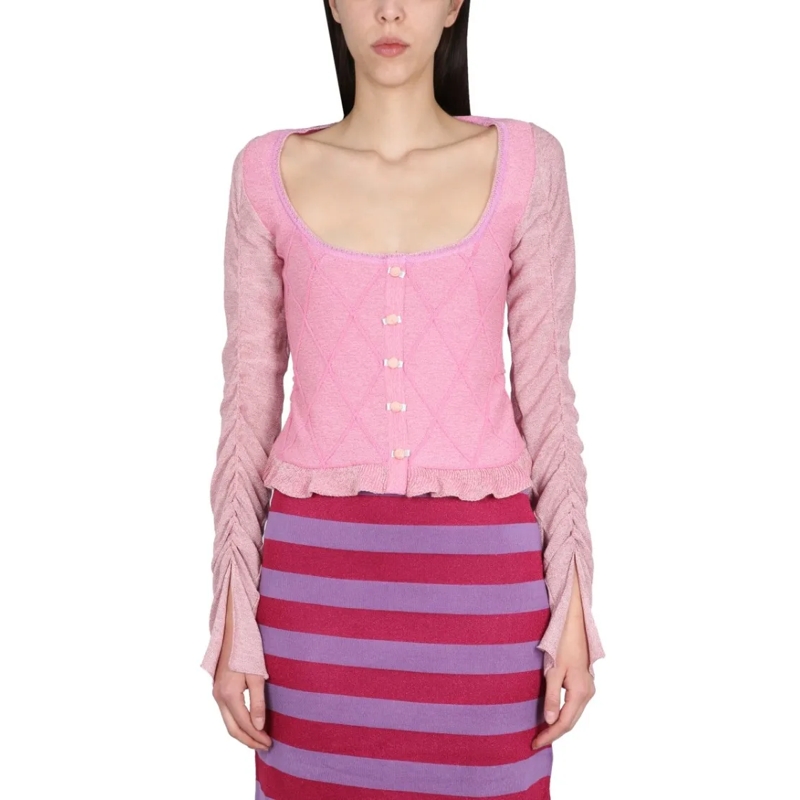 Cormio Cardigan Ruffled Sleeves Cardigan Pink
