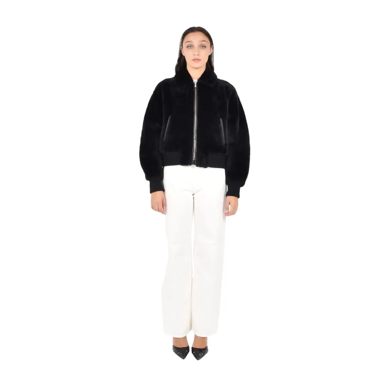 Max Mara Winterjas Alpaca Fur Coat With Ribbed Wool Trim Black