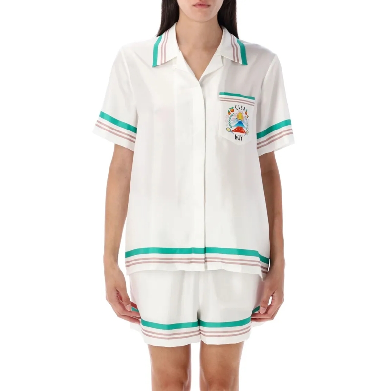 Casablanca T-shirt Casa Way Short Sleeves Silk Shirt White