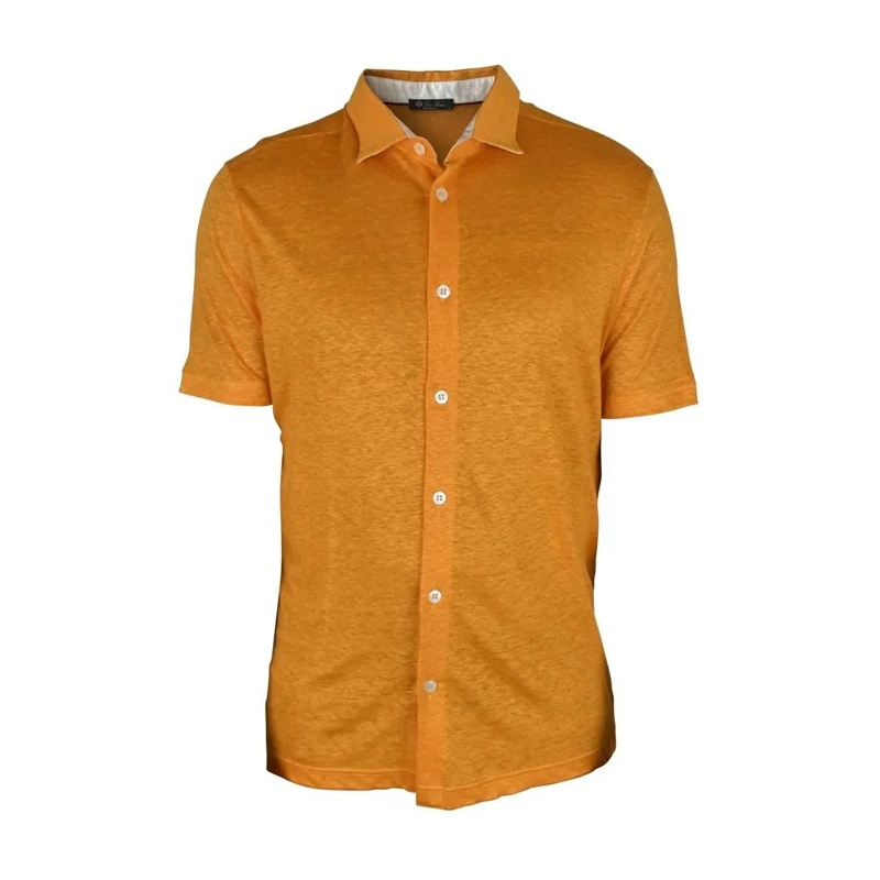 Loro Piana Overhemd Short-Sleeved Button-Down Shirt In Orange Linen Orange