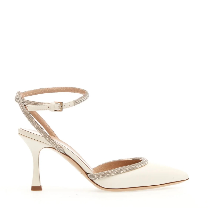 Ninalilou Pumps 75Mm Slingback Ivory Leather Rhinestones White