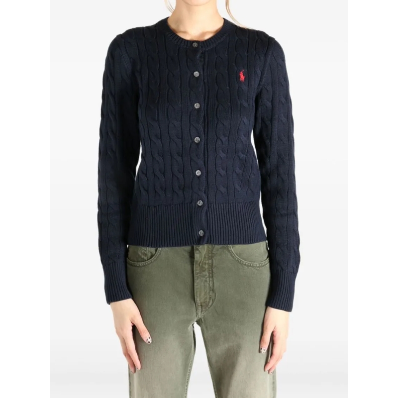 Polo Ralph Lauren Strickjacke Navy Blue Cable-Knit Cardigan With Fitted Silhouet Black(Image 4)