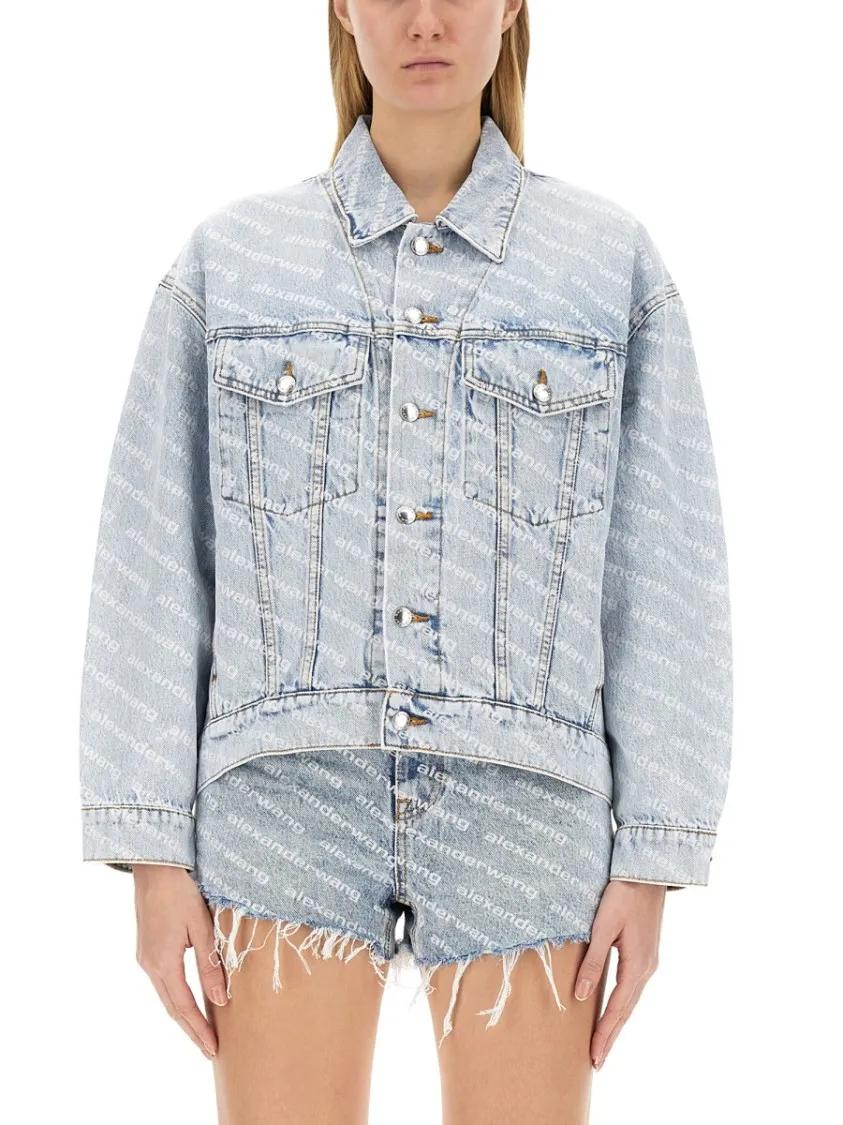 Thumbnail - Alexander Wang - All Over Logo Jacket - Größe S - blau
